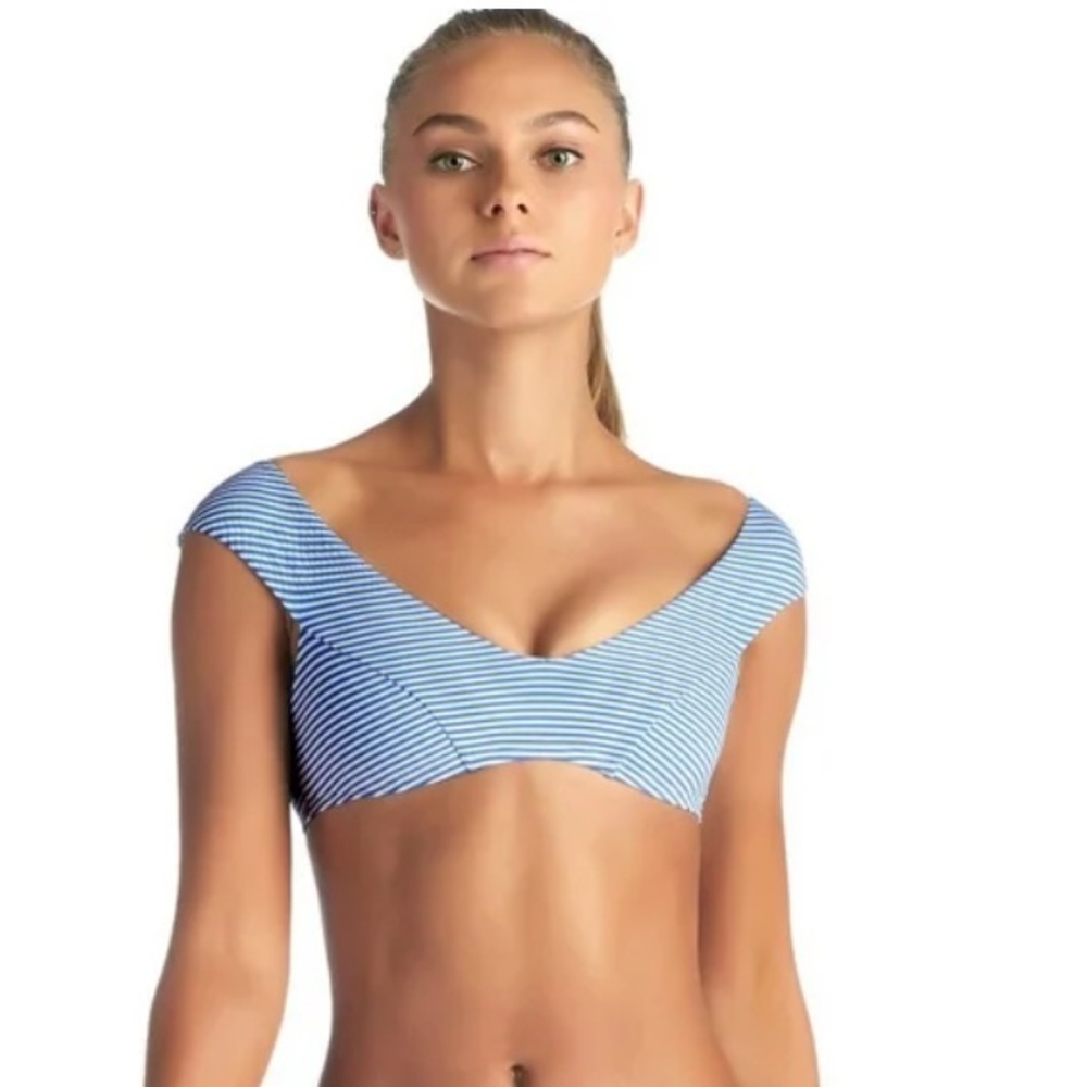 NWT Vitamin A Hamptons Stripe Capri Off-Shoulder Bikini Top